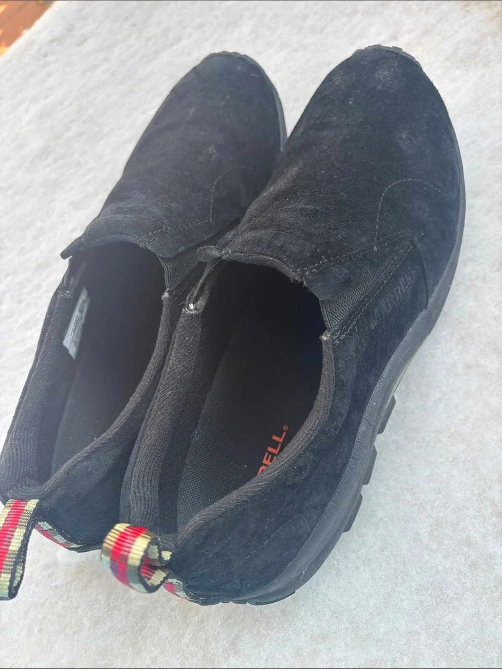 Merrell Men's Black Slip-On Casual Loafers with Red Logo Tabs